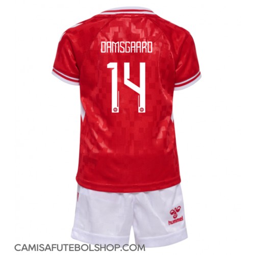 Camisa de time de futebol Dinamarca Mikkel Damsgaard #14 Replicas 1º Equipamento Infantil Europeu 2024 Manga Curta (+ Calças curtas)